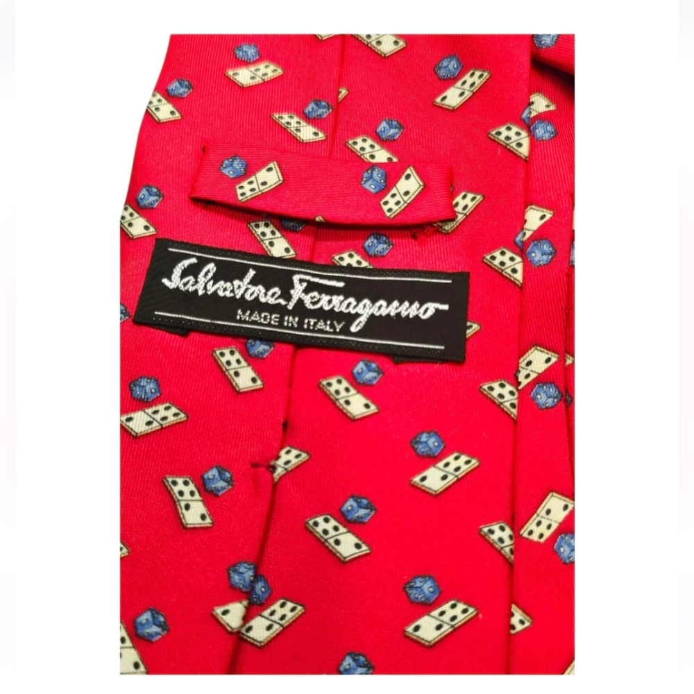 Salvatore Ferragamo Mens Designer Whimsical Dice Domino Game Motif Silk Neck Tie - Picture 4 of 7